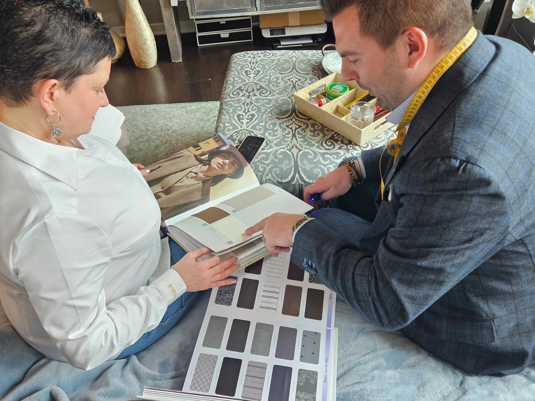 Choosing cloth during a KQuinn consultation