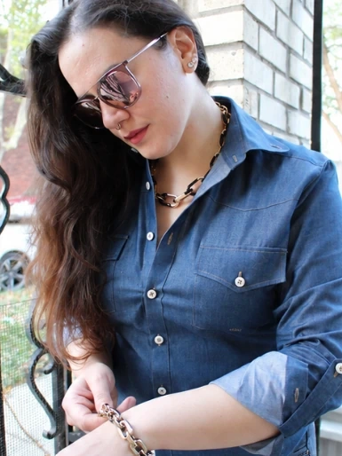 Woman in a denim shirt