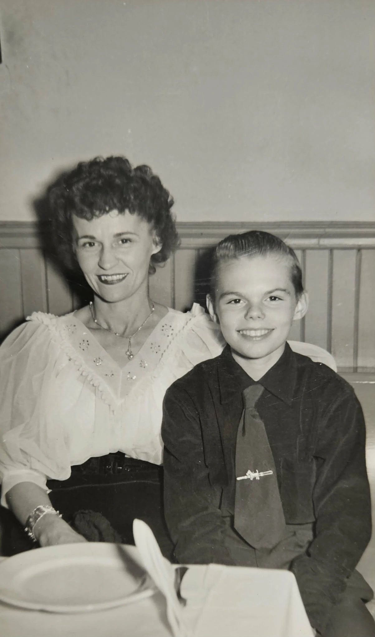 Vintage family photograph of a woman and boy