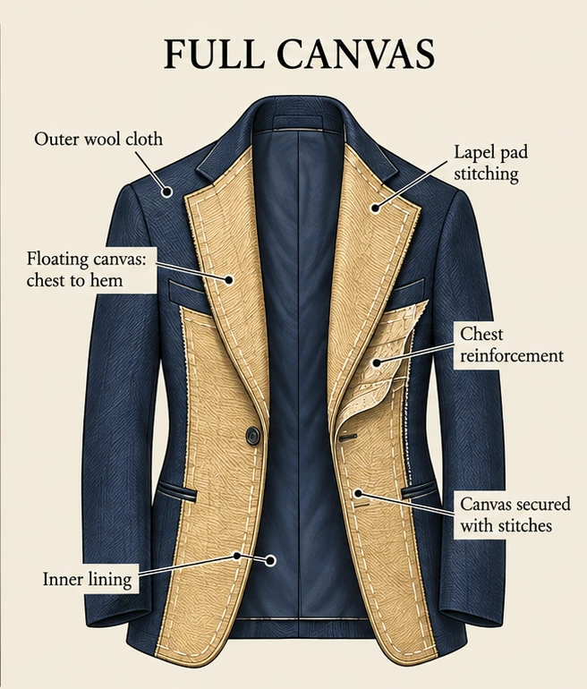 Labeled full canvas jacket cutaway