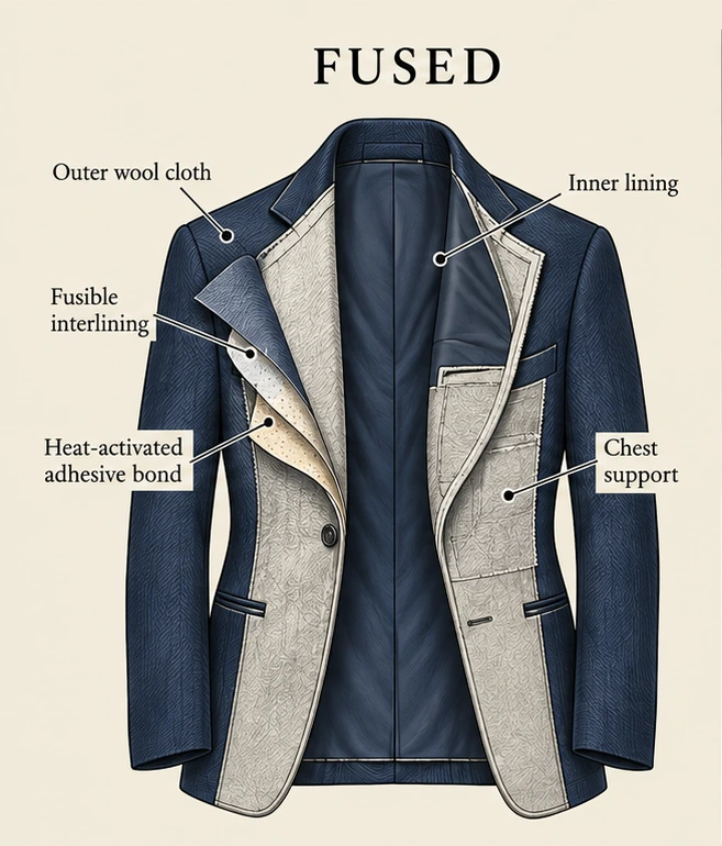 Labeled fused jacket cutaway