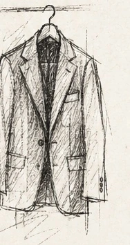 Loose pencil sketch of a jacket on a hanger