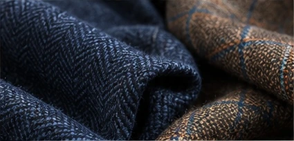 Navy and brown wool with visible woven texture
