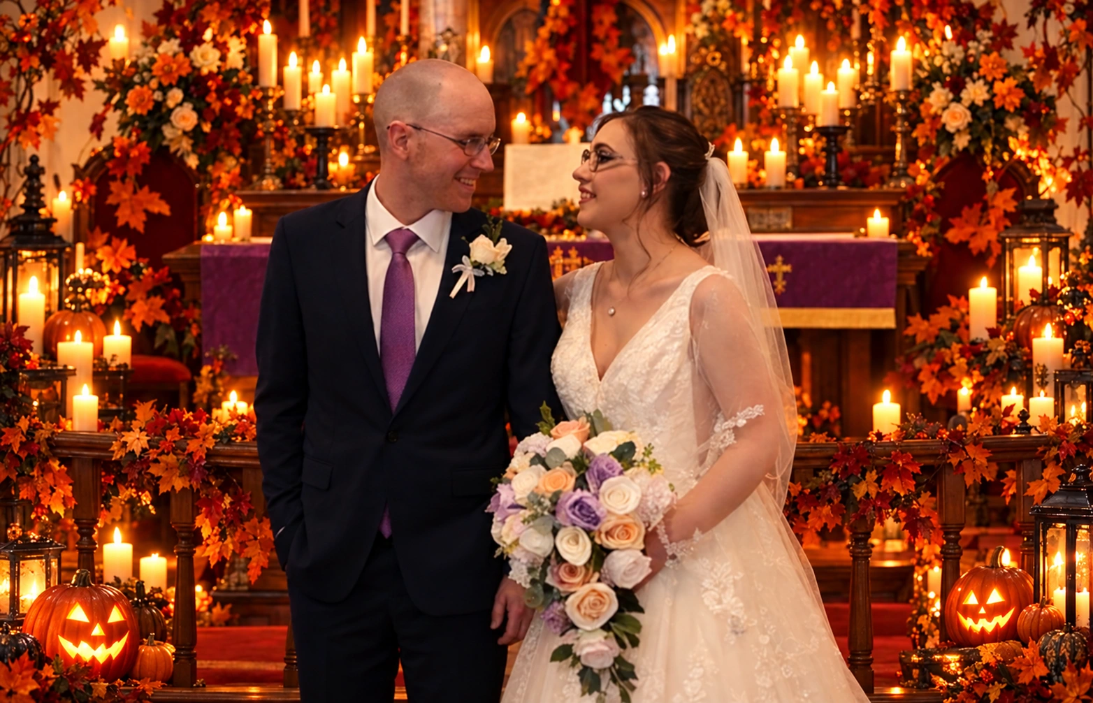 Kevin and his bride on their wedding day